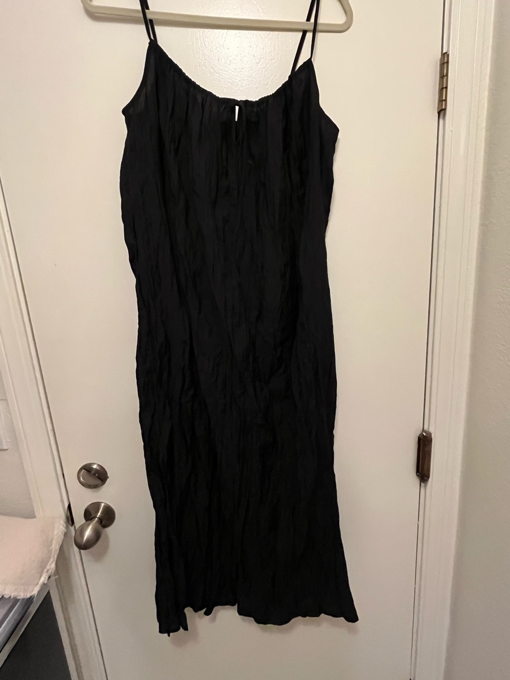 J. Crew Black Crinkle Midi Slip Dress Size L NWT
